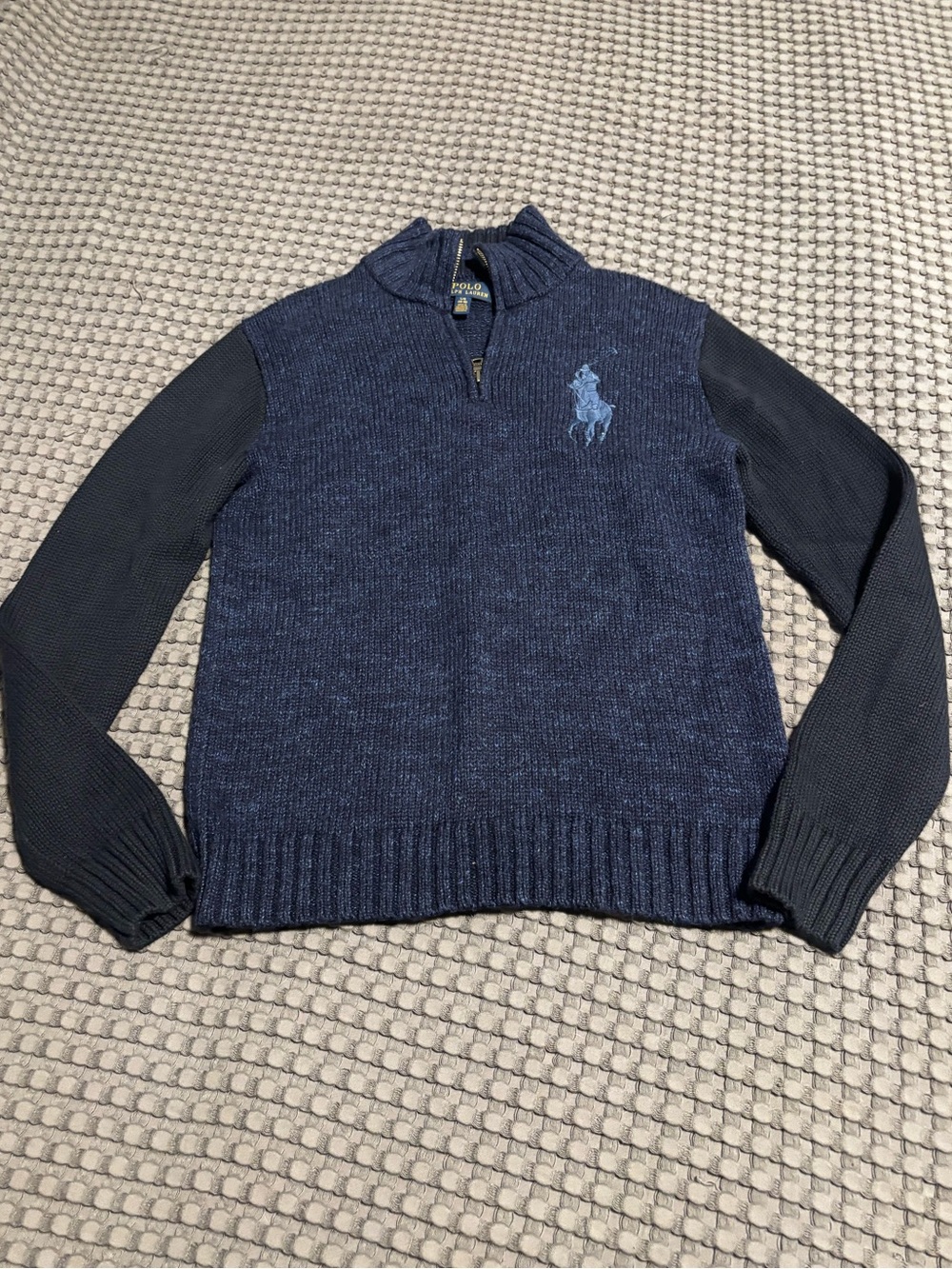 Polo Ralph Lauren Boys Big Pony Zip Sweater Large Navy Black